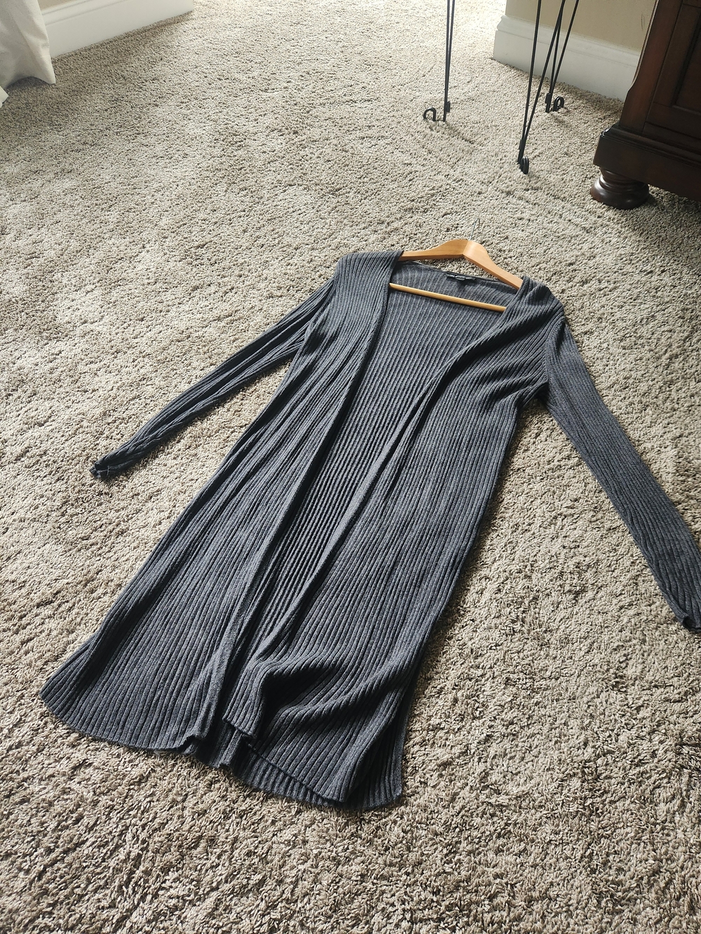 INC International Concepts Ribbed Open-Front Long Cardigan - Charcoal Gray